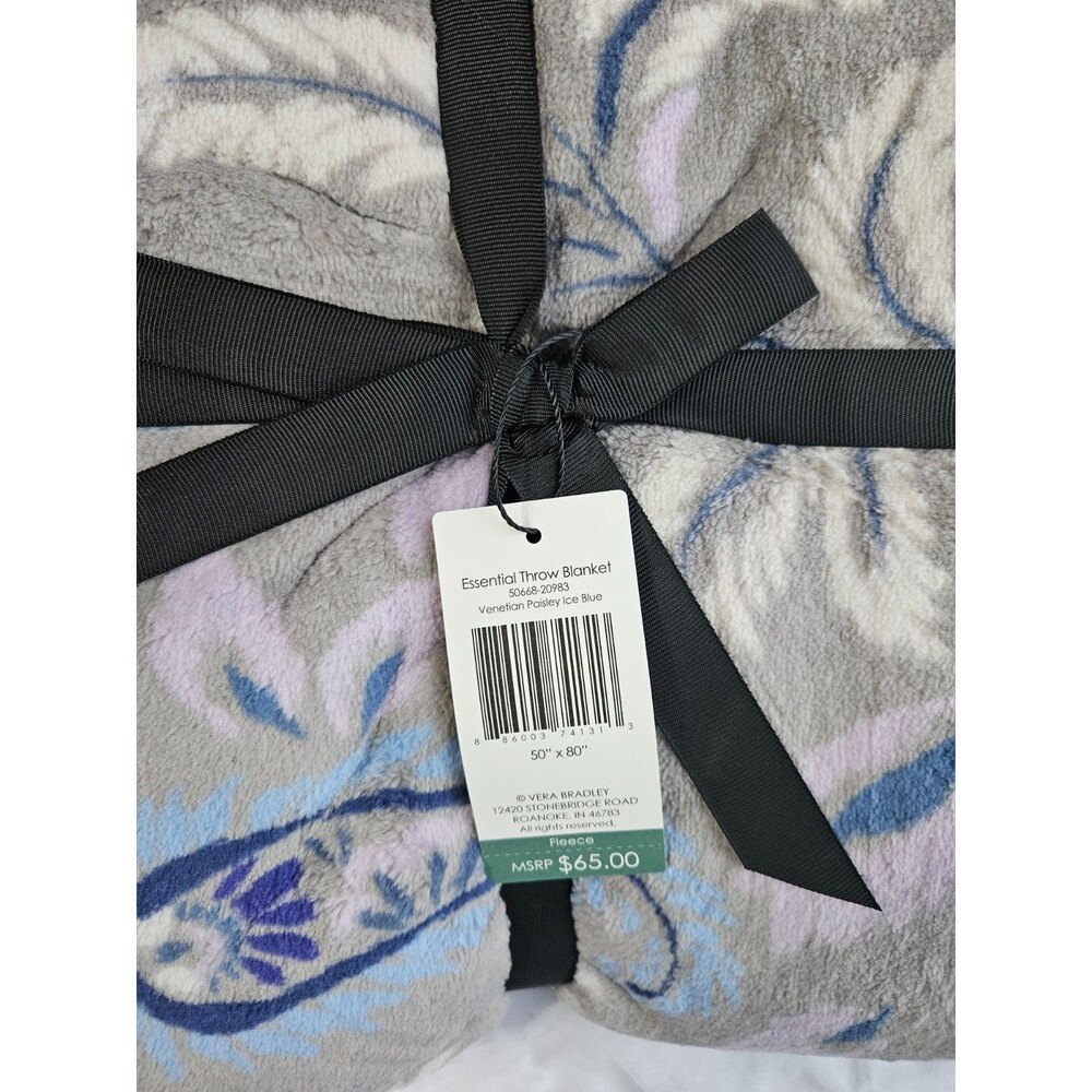 NWT‎ Vera Bradley Essential Throw Blanket Venetian Paisley Ice Blue NEW Gray - Picture 6 of 6